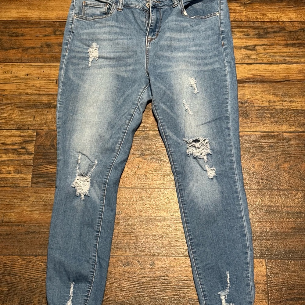 Classic Blue Distressed Women's Straight Leg Jeans